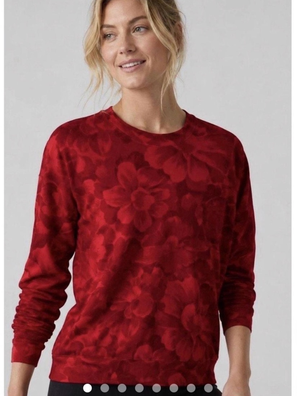Athleta Red Crew Neck Sweater with Textured Design